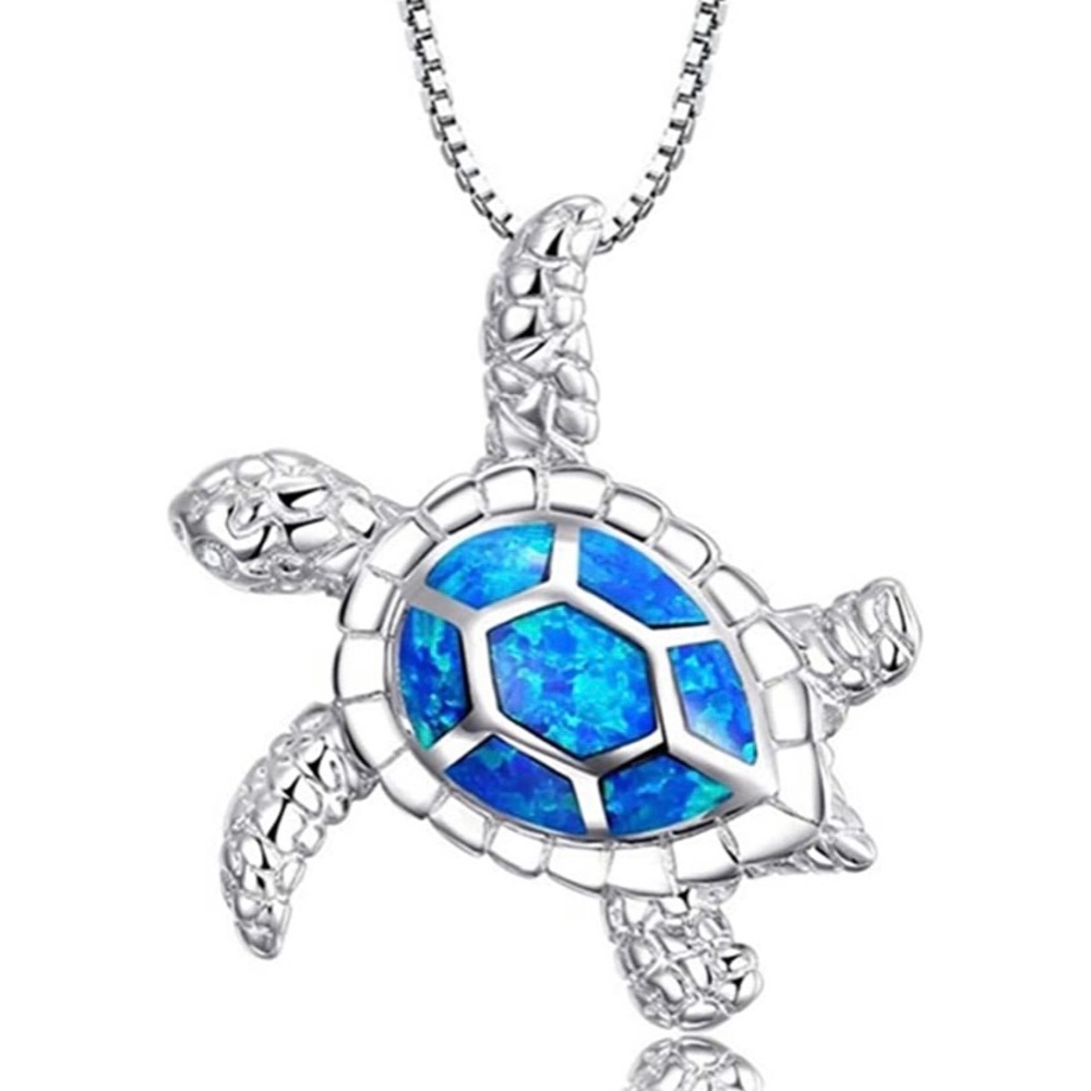 Beautiful blue Opal turtle necklace